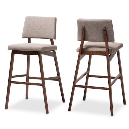 Baxton Studio Colton Gray Upholstered and Walnut-Finished Wood Bar Stool, PK2 152-9247